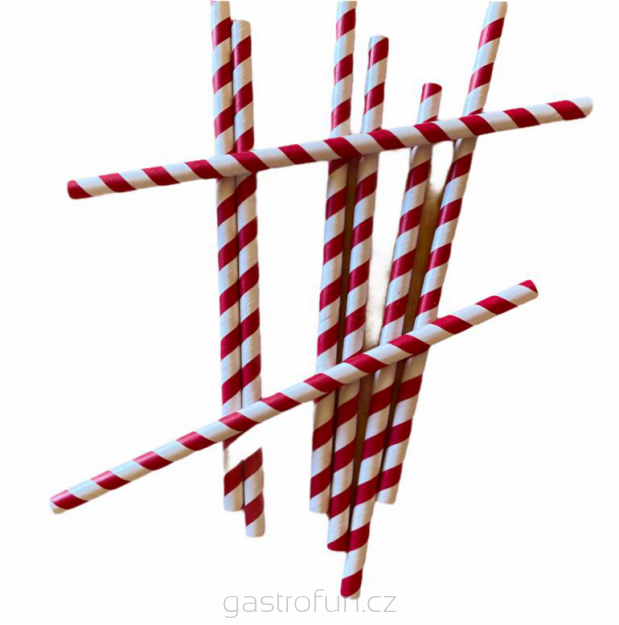 Brčka papírová (červeno - bílá) - 8mm průměr / 20cm délka