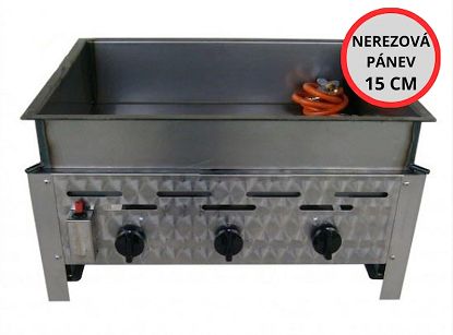 Plynová fritéza – 3-hořáková K+F s NEREZOVOU pánví 15 cm