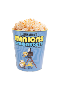 Hliníkový kyblík na popcorn s motivem filmu „Mimoni a monstra“
