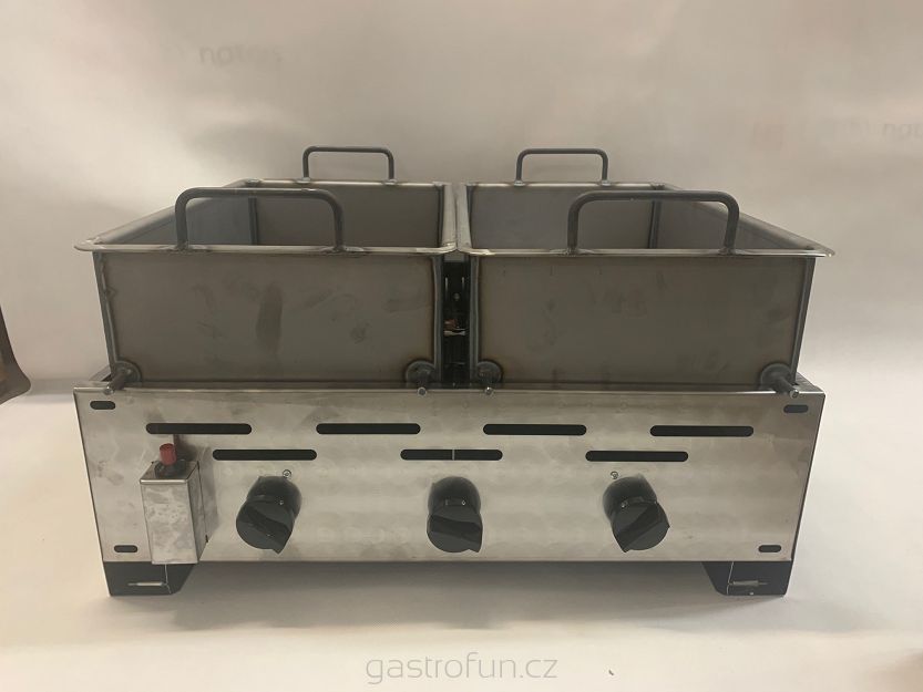 Gastro fritéza plynová- 3 hořáky - 2 nádoby (pánve)
