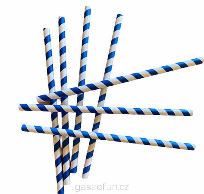 Brčka papírová (modro - bílá) - 8mm průměr / 20cm délka